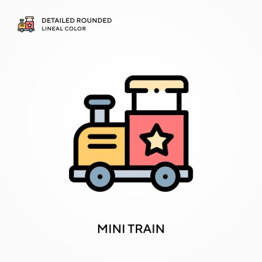 Mini tren ayrıntılı yuvarlak çizgisel renk. Modern vektör illüstrasyon kavramları. Düzenlemesi ve kişiselleştirmesi kolay.