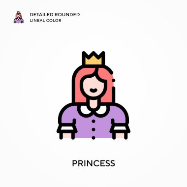 Prenses yuvarlak çizgi rengini detaylandırmış. Modern vektör illüstrasyon kavramları. Düzenlemesi ve kişiselleştirmesi kolay.