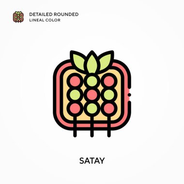 Satay ayrıntılı yuvarlak çizgisel renk. Modern vektör illüstrasyon kavramları. Düzenlemesi ve kişiselleştirmesi kolay.