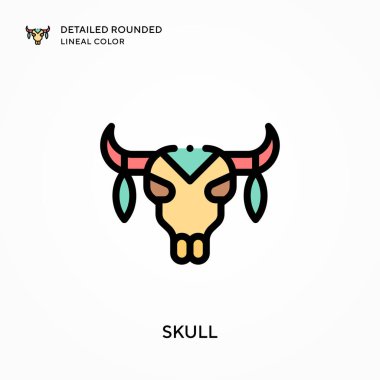 Kafatası yuvarlak çizgi rengini detaylandırmış. Modern vektör illüstrasyon kavramları. Düzenlemesi ve kişiselleştirmesi kolay.