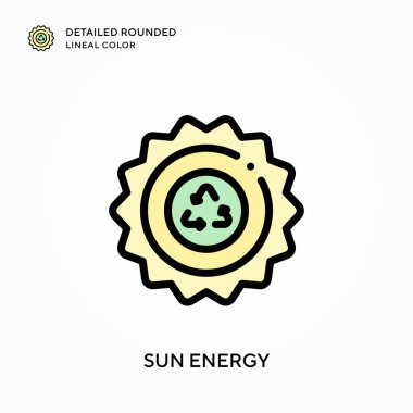 Güneş enerjisi yuvarlak çizgisel rengi detaylı olarak açıklar. Modern vektör illüstrasyon kavramları. Düzenlemesi ve kişiselleştirmesi kolay.
