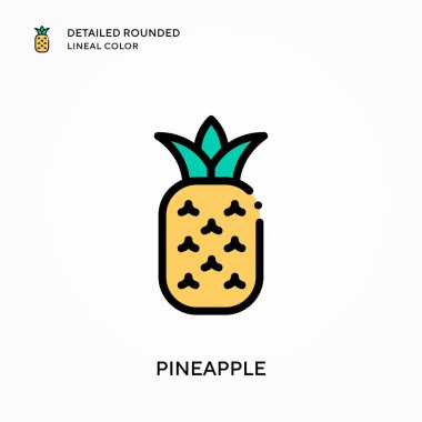 Ananas detaylı yuvarlak çizgisel renk. Modern vektör illüstrasyon kavramları. Düzenlemesi ve kişiselleştirmesi kolay.
