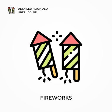 Havai fişekler yuvarlak çizgisel renkleri detaylandırdı. Modern vektör illüstrasyon kavramları. Düzenlemesi ve kişiselleştirmesi kolay.