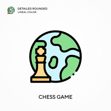 Satranç oyunu yuvarlak çizgi rengini detaylandırdı. Modern vektör illüstrasyon kavramları. Düzenlemesi ve kişiselleştirmesi kolay.