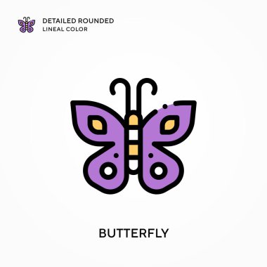 Kelebek yuvarlak çizgi rengini detaylandırdı. Modern vektör illüstrasyon kavramları. Düzenlemesi ve kişiselleştirmesi kolay.