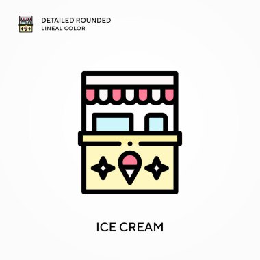 Dondurma yuvarlak çizgisel renkte detaylı. Modern vektör illüstrasyon kavramları. Düzenlemesi ve kişiselleştirmesi kolay.