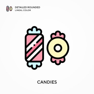 Şekerler yuvarlak çizgi rengini detaylandırdı. Modern vektör illüstrasyon kavramları. Düzenlemesi ve kişiselleştirmesi kolay.