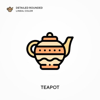 Çaydanlık ayrıntılı yuvarlak çizgisel renk. Modern vektör illüstrasyon kavramları. Düzenlemesi ve kişiselleştirmesi kolay.