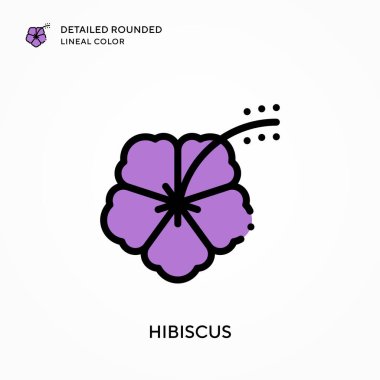 Hibiscus ayrıntılı yuvarlak çizgisel renk. Modern vektör illüstrasyon kavramları. Düzenlemesi ve kişiselleştirmesi kolay.