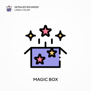 Sihirli kutu yuvarlak çizgi rengini detaylandırdı. Modern vektör illüstrasyon kavramları. Düzenlemesi ve kişiselleştirmesi kolay.