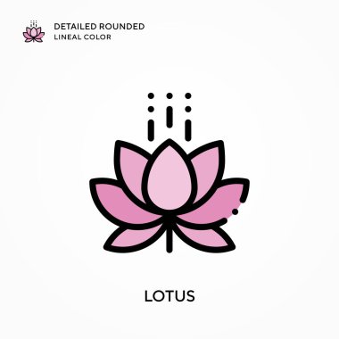 Lotus ayrıntılı yuvarlak çizgisel renk. Modern vektör illüstrasyon kavramları. Düzenlemesi ve kişiselleştirmesi kolay.