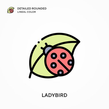 Uğur böceği yuvarlak çizgi rengini detaylı olarak anlatmış. Modern vektör illüstrasyon kavramları. Düzenlemesi ve kişiselleştirmesi kolay.