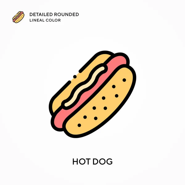 Hot Dog Couleur Linéaire Arrondie Détaillée Concepts Modernes Illustration Vectorielle — Image vectorielle