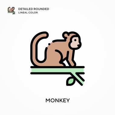 Maymun ayrıntılı yuvarlak çizgi rengi. Modern vektör illüstrasyon kavramları. Düzenlemesi ve kişiselleştirmesi kolay.