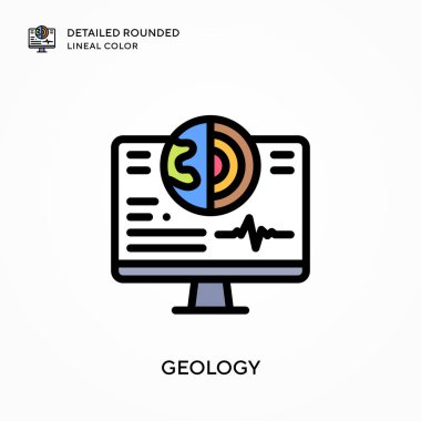 Jeoloji ayrıntılı yuvarlak doğrusal renk. Modern vektör illüstrasyon kavramları. Düzenlemesi ve kişiselleştirmesi kolay.