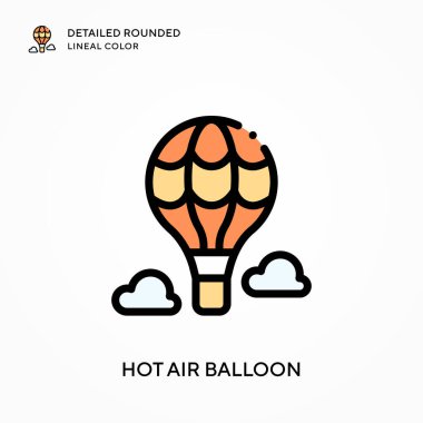 Sıcak hava balonu yuvarlak çizgi rengini detaylandırdı. Modern vektör illüstrasyon kavramları. Düzenlemesi ve kişiselleştirmesi kolay.