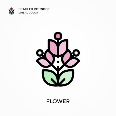 Çiçek detaylandırılmış yuvarlak çizgi rengi. Modern vektör illüstrasyon kavramları. Düzenlemesi ve kişiselleştirmesi kolay.