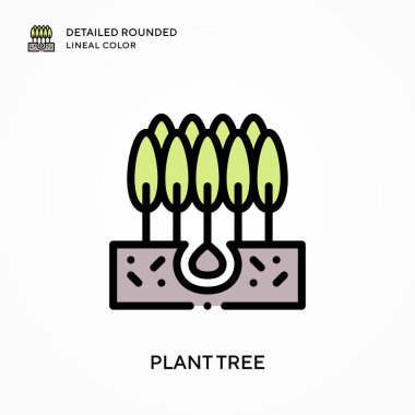 Bitki ağacı ayrıntılı yuvarlak çizgisel renk. Modern vektör illüstrasyon kavramları. Düzenlemesi ve kişiselleştirmesi kolay.