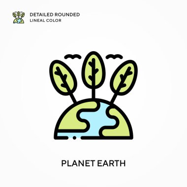 Dünya gezegeni yuvarlak çizgisel renkleri detaylandırdı. Modern vektör illüstrasyon kavramları. Düzenlemesi ve kişiselleştirmesi kolay.