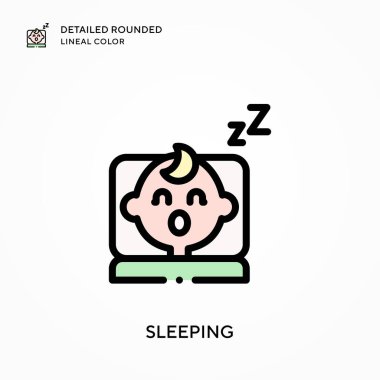 Uyurken ayrıntılı yuvarlak çizgisel renk. Modern vektör illüstrasyon kavramları. Düzenlemesi ve kişiselleştirmesi kolay.