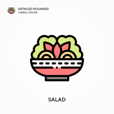 Salata detaylı yuvarlak çizgisel renk. Modern vektör illüstrasyon kavramları. Düzenlemesi ve kişiselleştirmesi kolay.
