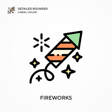 Havai fişekler yuvarlak çizgisel renkleri detaylandırdı. Modern vektör illüstrasyon kavramları. Düzenlemesi ve kişiselleştirmesi kolay.