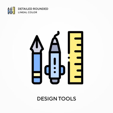 Tasarım araçları ayrıntılı yuvarlak doğrusal renk. Modern vektör illüstrasyon kavramları. Düzenlemesi ve kişiselleştirmesi kolay.