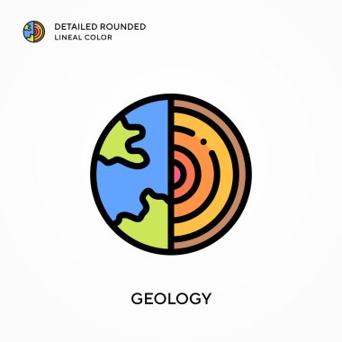 Jeoloji ayrıntılı yuvarlak doğrusal renk. Modern vektör illüstrasyon kavramları. Düzenlemesi ve kişiselleştirmesi kolay.