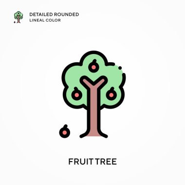 Meyve ağacı ayrıntılı yuvarlak çizgisel renk. Modern vektör illüstrasyon kavramları. Düzenlemesi ve kişiselleştirmesi kolay.