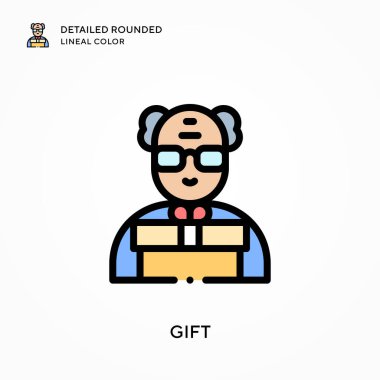 Hediye ayrıntılı yuvarlak çizgi rengi. Modern vektör illüstrasyon kavramları. Düzenlemesi ve kişiselleştirmesi kolay.