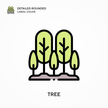 Ağaç detaylı yuvarlak çizgisel renk. Modern vektör illüstrasyon kavramları. Düzenlemesi ve kişiselleştirmesi kolay.