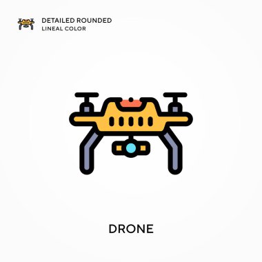 Drone ayrıntılı yuvarlak çizgisel renk. Modern vektör illüstrasyon kavramları. Düzenlemesi ve kişiselleştirmesi kolay.