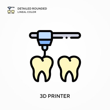 3D yazıcı yuvarlak lineal renk detaylı. Modern vektör illüstrasyon kavramları. Düzenlemesi ve kişiselleştirmesi kolay.