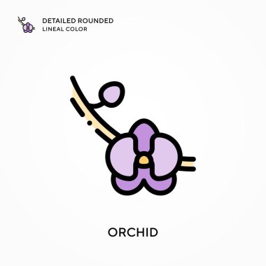 Orkide ayrıntılı yuvarlak doğrusal renk. Modern vektör illüstrasyon kavramları. Düzenlemesi ve kişiselleştirmesi kolay.