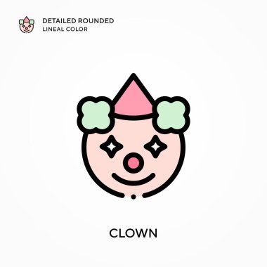 Palyaço ayrıntılı yuvarlak çizgisel renk. Modern vektör illüstrasyon kavramları. Düzenlemesi ve kişiselleştirmesi kolay.