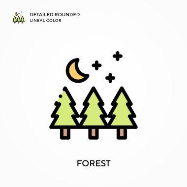 Ormanın detaylı yuvarlak çizgisel rengi. Modern vektör illüstrasyon kavramları. Düzenlemesi ve kişiselleştirmesi kolay.