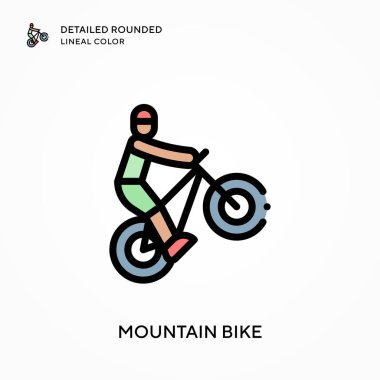 Dağ bisikleti yuvarlak çizgisel renkler içeriyor. Modern vektör illüstrasyon kavramları. Düzenlemesi ve kişiselleştirmesi kolay.