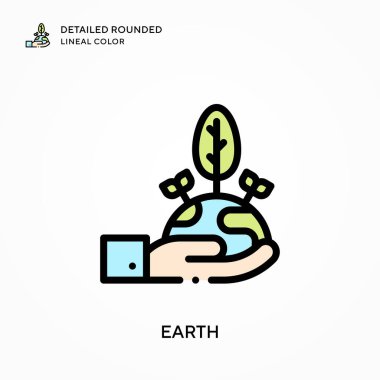 Dünya detaylı yuvarlak çizgisel renk. Modern vektör illüstrasyon kavramları. Düzenlemesi ve kişiselleştirmesi kolay.