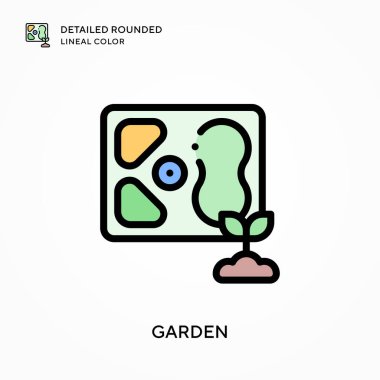 Bahçe detaylı yuvarlak çizgisel renk. Modern vektör illüstrasyon kavramları. Düzenlemesi ve kişiselleştirmesi kolay.