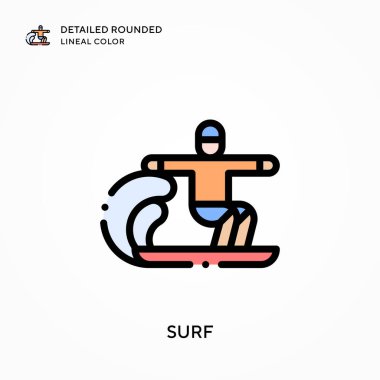 Sörf detaylı yuvarlak çizgisel renk. Modern vektör illüstrasyon kavramları. Düzenlemesi ve kişiselleştirmesi kolay.