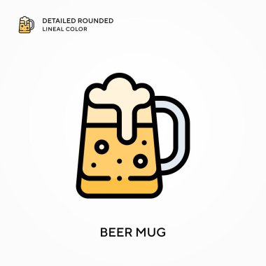 Bira kupası ayrıntılı yuvarlak çizgisel renk. Modern vektör illüstrasyon kavramları. Düzenlemesi ve kişiselleştirmesi kolay.