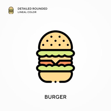 Hamburger ayrıntılı yuvarlak çizgisel renk. Modern vektör illüstrasyon kavramları. Düzenlemesi ve kişiselleştirmesi kolay.