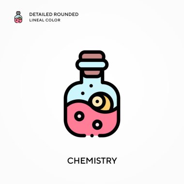 Kimya ayrıntılı yuvarlak doğrusal renk. Modern vektör illüstrasyon kavramları. Düzenlemesi ve kişiselleştirmesi kolay.