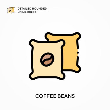 Kahve çekirdekleri yuvarlak çizgisel renkleri detaylandırır. Modern vektör illüstrasyon kavramları. Düzenlemesi ve kişiselleştirmesi kolay.