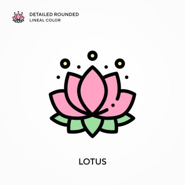 Lotus ayrıntılı yuvarlak çizgisel renk. Modern vektör illüstrasyon kavramları. Düzenlemesi ve kişiselleştirmesi kolay.
