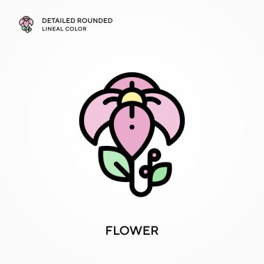 Çiçek detaylandırılmış yuvarlak çizgi rengi. Modern vektör illüstrasyon kavramları. Düzenlemesi ve kişiselleştirmesi kolay.