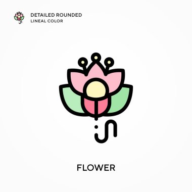 Çiçek detaylandırılmış yuvarlak çizgi rengi. Modern vektör illüstrasyon kavramları. Düzenlemesi ve kişiselleştirmesi kolay.