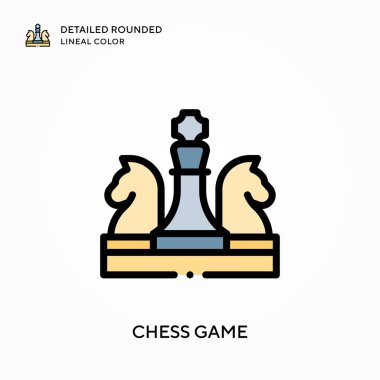 Satranç oyunu yuvarlak çizgi rengini detaylandırdı. Modern vektör illüstrasyon kavramları. Düzenlemesi ve kişiselleştirmesi kolay.