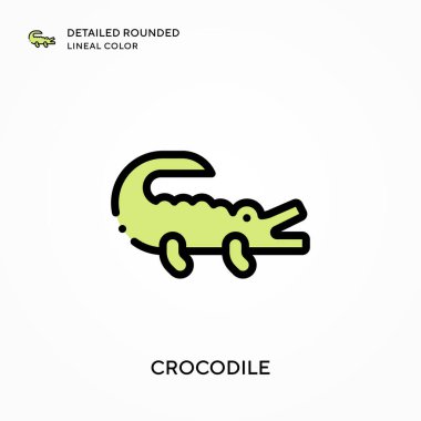 Timsah ayrıntılı yuvarlak çizgisel renk. Modern vektör illüstrasyon kavramları. Düzenlemesi ve kişiselleştirmesi kolay.