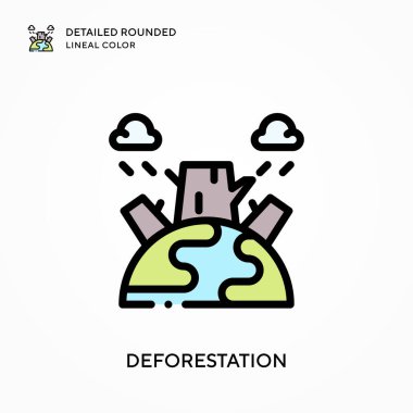 Ormanların tahrip edilmesi, yuvarlak çizgisel renkler. Modern vektör illüstrasyon kavramları. Düzenlemesi ve kişiselleştirmesi kolay.